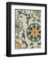 Persian Patchwork Blue Brown Tile I-Jess Aiken-Framed Art Print