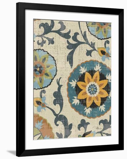 Persian Patchwork Blue Brown Tile I-Jess Aiken-Framed Art Print