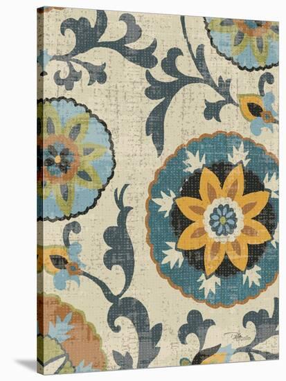 Persian Patchwork Blue Brown Tile I-Jess Aiken-Stretched Canvas