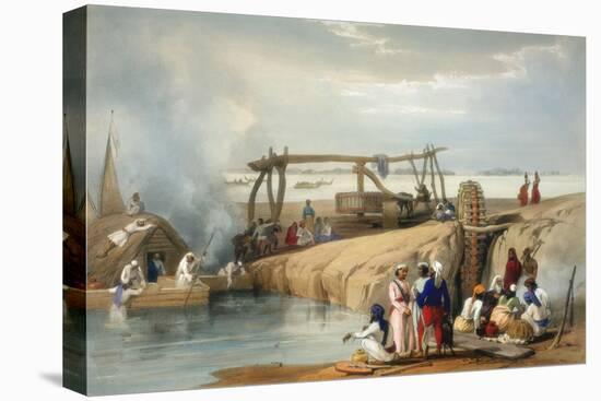 Persian Wheel Raising Water from the Sutlej River, Punjab, 1842-James Atkinson-Stretched Canvas