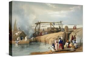 Persian Wheel Raising Water from the Sutlej River, Punjab, 1842-James Atkinson-Stretched Canvas