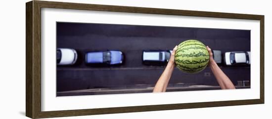 Person Dropping a Watermelon from High Above onto a Street-null-Framed Photographic Print