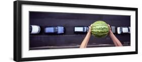 Person Dropping a Watermelon from High Above onto a Street-null-Framed Photographic Print