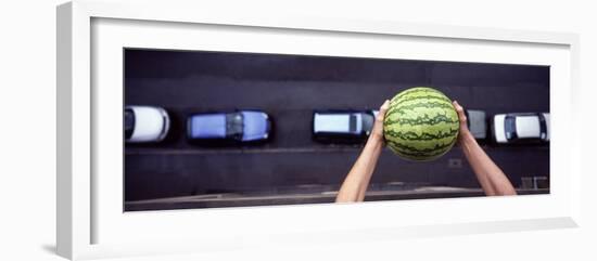 Person Dropping a Watermelon from High Above onto a Street-null-Framed Photographic Print