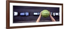 Person Dropping a Watermelon from High Above onto a Street-null-Framed Photographic Print