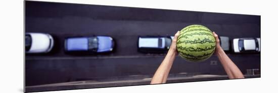 Person Dropping a Watermelon from High Above onto a Street-null-Mounted Photographic Print