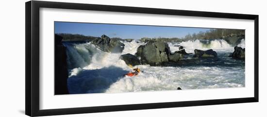 Person kayaking in a river, Great Falls, Potomac River, Maryland, USA-null-Framed Photographic Print