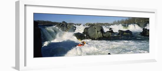 Person kayaking in a river, Great Falls, Potomac River, Maryland, USA-null-Framed Photographic Print