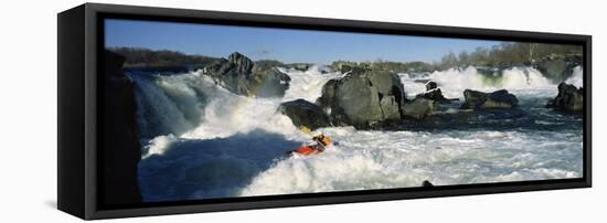 Person kayaking in a river, Great Falls, Potomac River, Maryland, USA-null-Framed Stretched Canvas