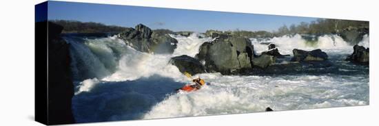 Person kayaking in a river, Great Falls, Potomac River, Maryland, USA-null-Stretched Canvas