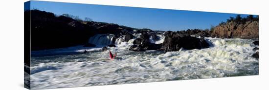 Person kayaking in a river, Great Falls, Potomac River, Maryland, Virginia, USA-null-Stretched Canvas