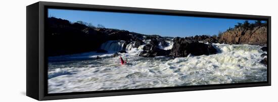 Person kayaking in a river, Great Falls, Potomac River, Maryland, Virginia, USA-null-Framed Stretched Canvas