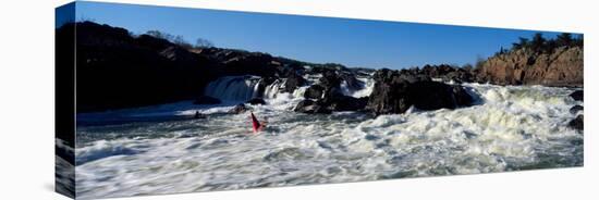 Person kayaking in a river, Great Falls, Potomac River, Maryland, Virginia, USA-null-Stretched Canvas