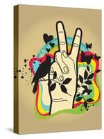 Person Making Peace Symbol, Butterflies and Dove in Background-New Vision Technologies Inc-Stretched Canvas