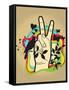 Person Making Peace Symbol, Butterflies and Dove in Background-New Vision Technologies Inc-Framed Stretched Canvas