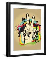 Person Making Peace Symbol, Butterflies and Dove in Background-New Vision Technologies Inc-Framed Premium Photographic Print