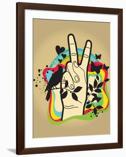 Person Making Peace Symbol, Butterflies and Dove in Background-New Vision Technologies Inc-Framed Photographic Print