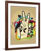 Person Making Peace Symbol, Butterflies and Dove in Background-New Vision Technologies Inc-Framed Photographic Print