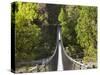 Person on Huon Swinging Bridge Over Huon River, Tahune Forest Reserve, Tasmania, Australia-David Wall-Stretched Canvas