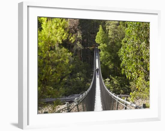 Person on Huon Swinging Bridge Over Huon River, Tahune Forest Reserve, Tasmania, Australia-David Wall-Framed Photographic Print