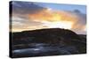 Person on Rocks of Stanage Edge with Winter Sunrise-Eleanor-Stretched Canvas