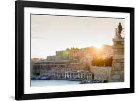 Person photographing the Grand Harbour in Valletta at dusk. Valletta, Malta, Mediterranean, Europe-Martin Child-Framed Photographic Print