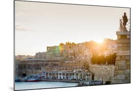 Person photographing the Grand Harbour in Valletta at dusk. Valletta, Malta, Mediterranean, Europe-Martin Child-Mounted Photographic Print