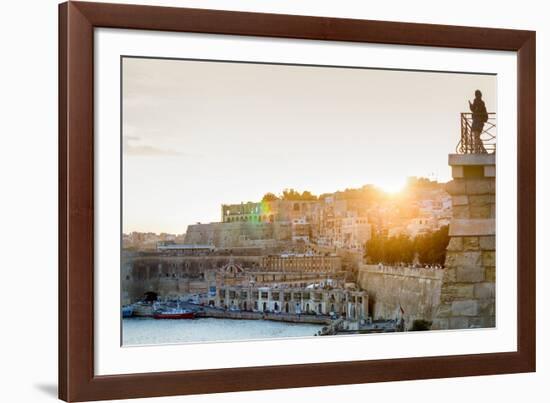 Person photographing the Grand Harbour in Valletta at dusk. Valletta, Malta, Mediterranean, Europe-Martin Child-Framed Photographic Print