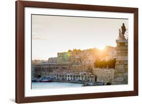 Person photographing the Grand Harbour in Valletta at dusk. Valletta, Malta, Mediterranean, Europe-Martin Child-Framed Photographic Print