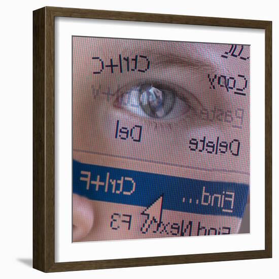 Person's Face with Superimposition of Backwards Computer Toolbar-null-Framed Photographic Print