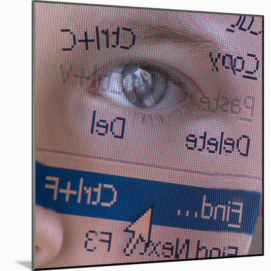 Person's Face with Superimposition of Backwards Computer Toolbar-null-Mounted Photographic Print