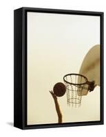 Person's Hand Holding a Basketball Near the Hoop-null-Framed Stretched Canvas