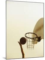 Person's Hand Holding a Basketball Near the Hoop-null-Mounted Photographic Print