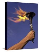 Person's Hand Holding a Flaming Torch-null-Stretched Canvas