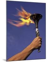 Person's Hand Holding a Flaming Torch-null-Mounted Premium Photographic Print