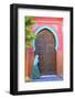 Person Walikng Infront of Traditional Moroccan Decorative Door, Tangier, Morocco, North Africa-Neil Farrin-Framed Photographic Print