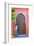 Person Walikng Infront of Traditional Moroccan Decorative Door, Tangier, Morocco, North Africa-Neil Farrin-Framed Photographic Print