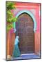 Person Walikng Infront of Traditional Moroccan Decorative Door, Tangier, Morocco, North Africa-Neil Farrin-Mounted Photographic Print