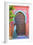 Person Walikng Infront of Traditional Moroccan Decorative Door, Tangier, Morocco, North Africa-Neil Farrin-Framed Photographic Print