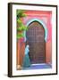 Person Walikng Infront of Traditional Moroccan Decorative Door, Tangier, Morocco, North Africa-Neil Farrin-Framed Photographic Print