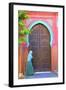 Person Walikng Infront of Traditional Moroccan Decorative Door, Tangier, Morocco, North Africa-Neil Farrin-Framed Photographic Print