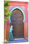 Person Walikng Infront of Traditional Moroccan Decorative Door, Tangier, Morocco, North Africa-Neil Farrin-Mounted Photographic Print