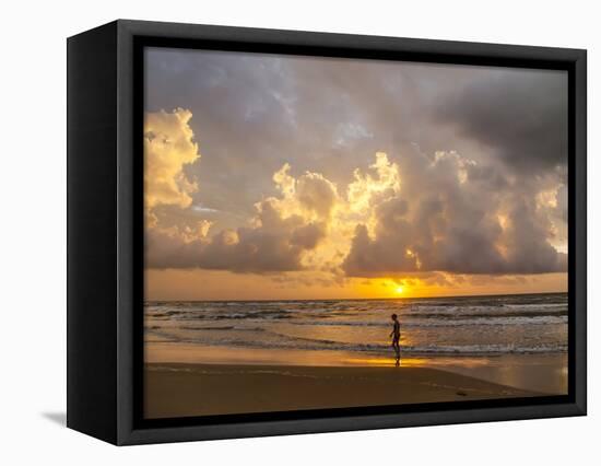 Person walking on beach, South Padre Island.-Larry Ditto-Framed Stretched Canvas