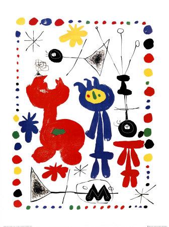 Joan Miró Personnage Chien Stampa Fine Art HR su tela Canvas Oiseaux 