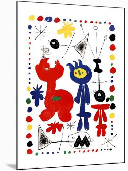 Personnage et Oiseaux-Joan Miro-Mounted Art Print