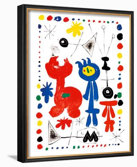 Personnage et Oiseaux-Joan Miro-Framed Art Print