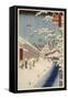 Personnage marchand sous la neige-Ando Hiroshige-Framed Stretched Canvas