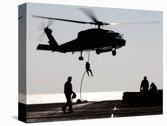 Personnel Fast-Rope out of an SH-60F Seahawk Helicopter-Stocktrek Images-Stretched Canvas