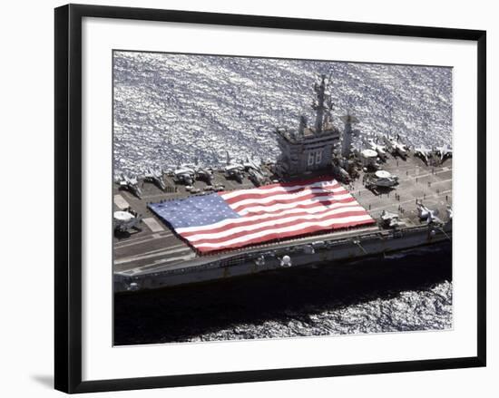 Personnel Participate in a Flag Unfurling Rehearsal On the Flight Deck Aboard USS Nimitz-Stocktrek Images-Framed Photographic Print