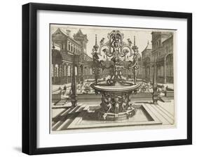 Perspective d'architecture avec galerie et jardin-null-Framed Giclee Print